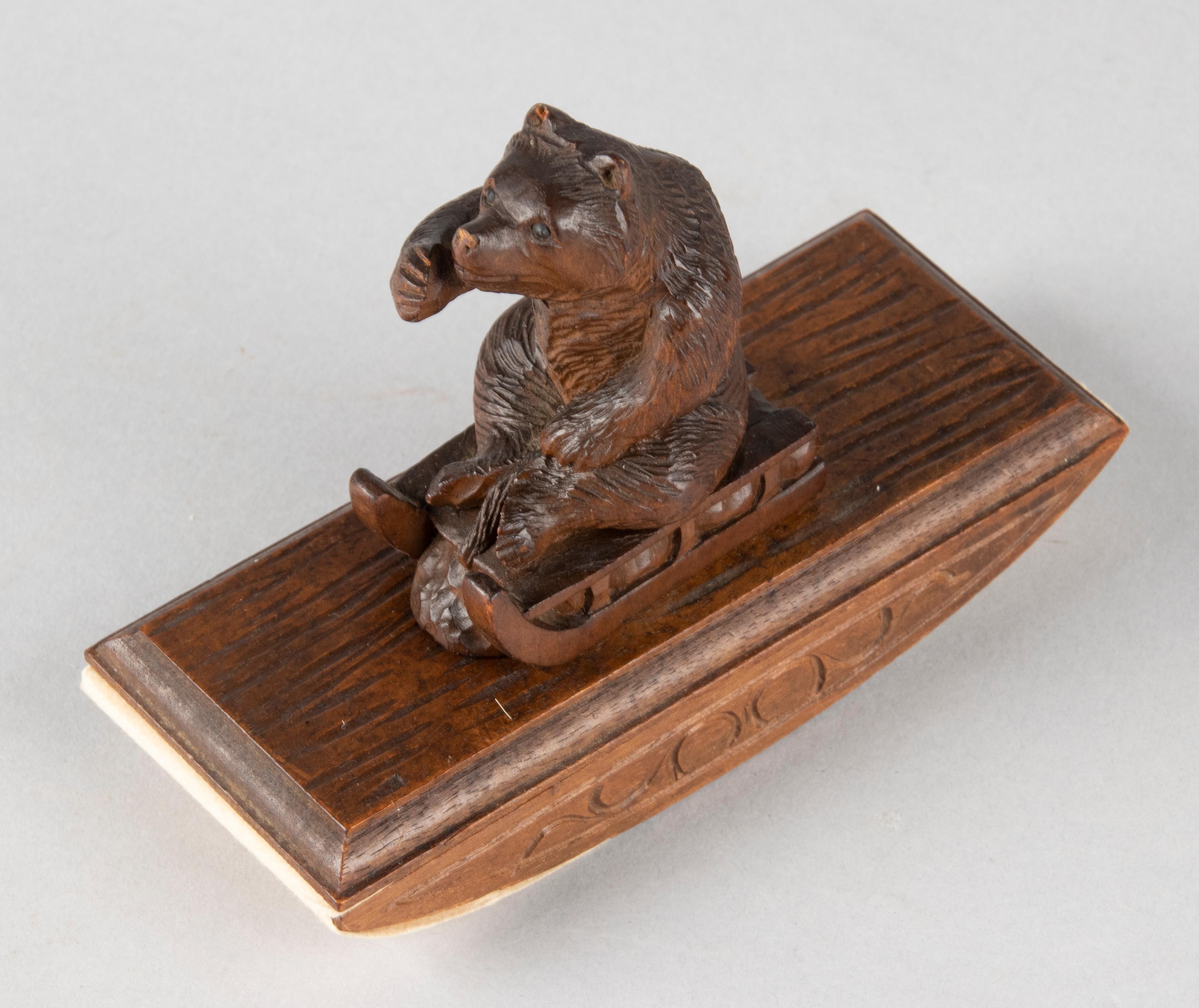 19th Century Black Forest Walnut Desk Blotter with a Bear on a Sled 6