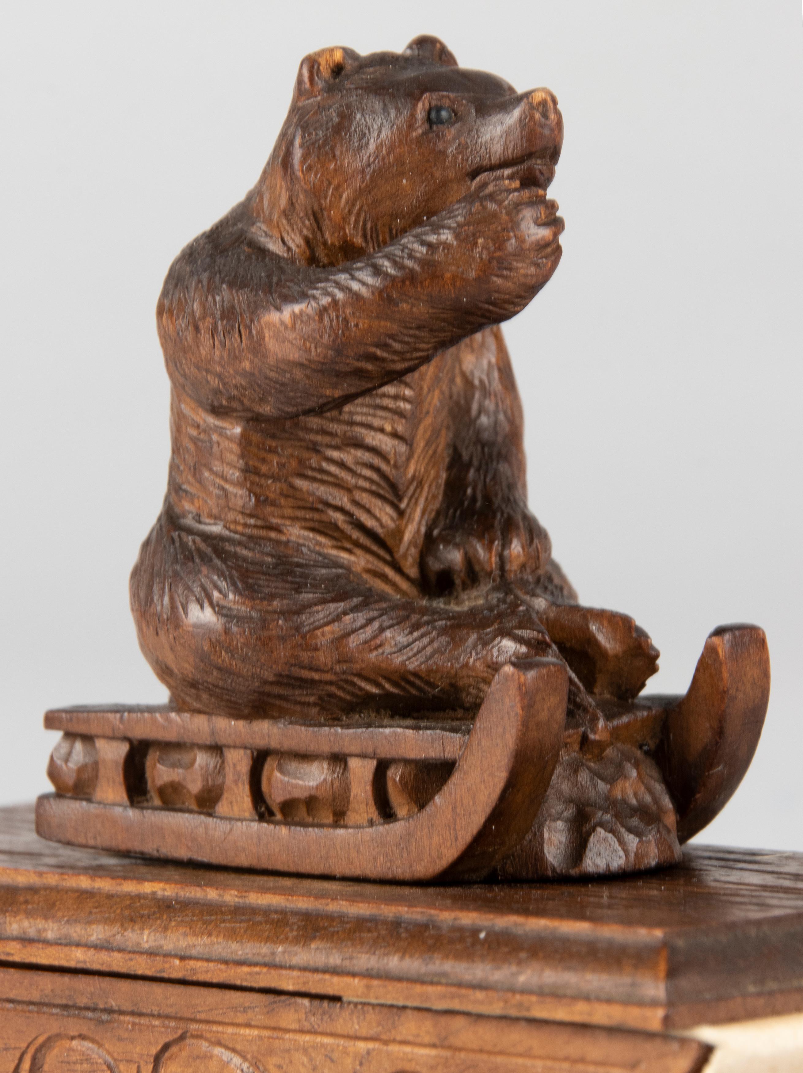 19th Century Black Forest Walnut Desk Blotter with a Bear on a Sled 7