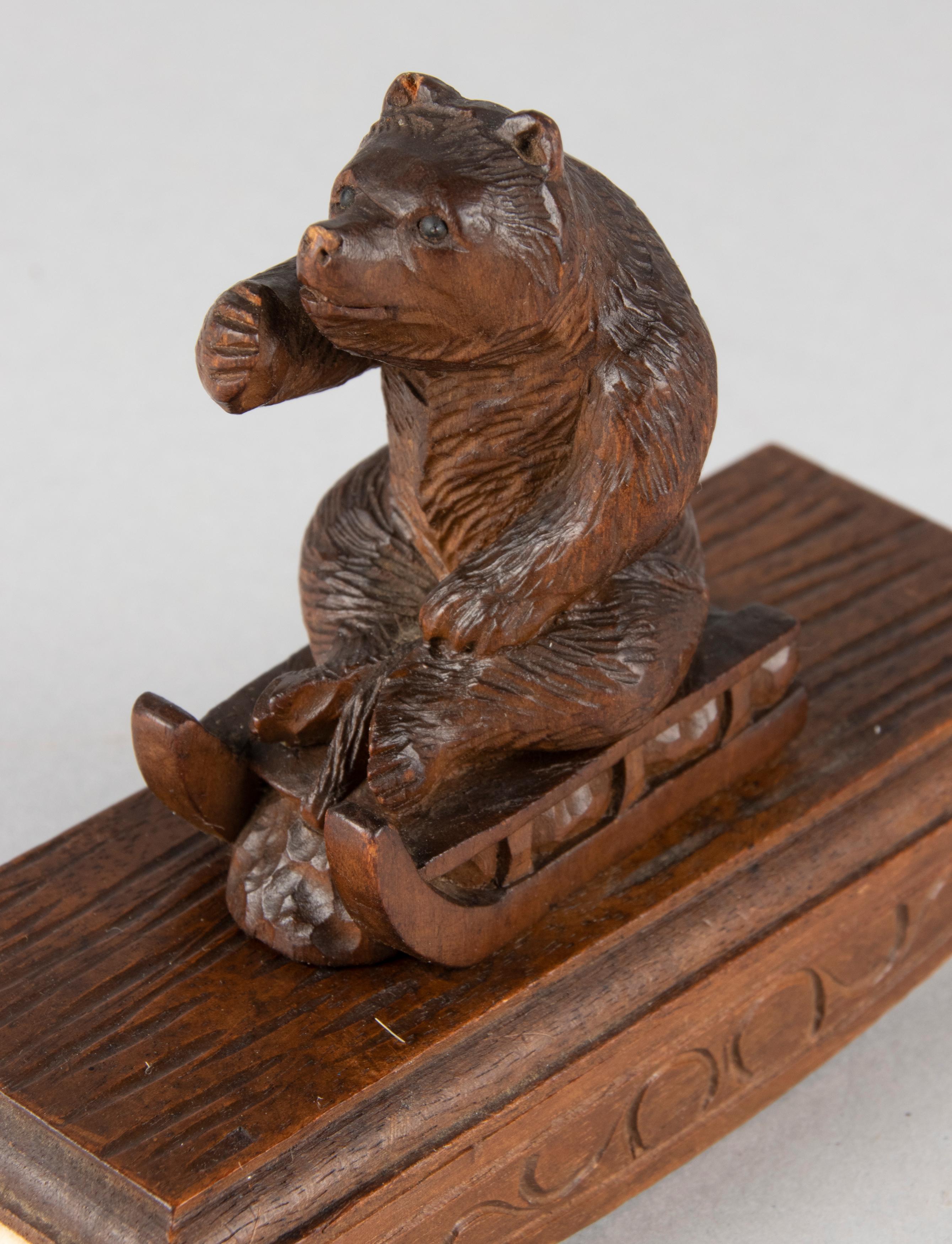 19th Century Black Forest Walnut Desk Blotter with a Bear on a Sled 9