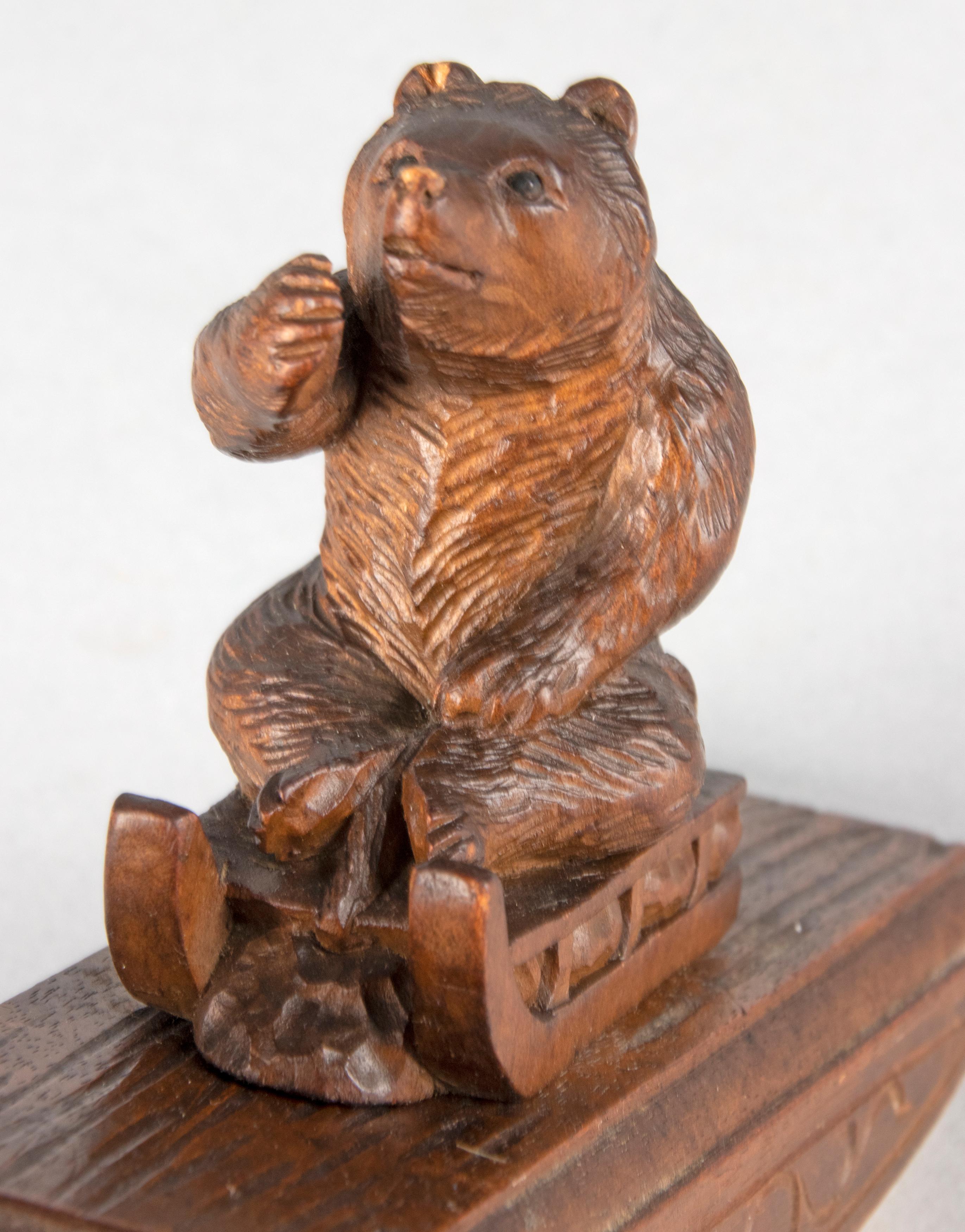 19th Century Black Forest Walnut Desk Blotter with a Bear on a Sled 10