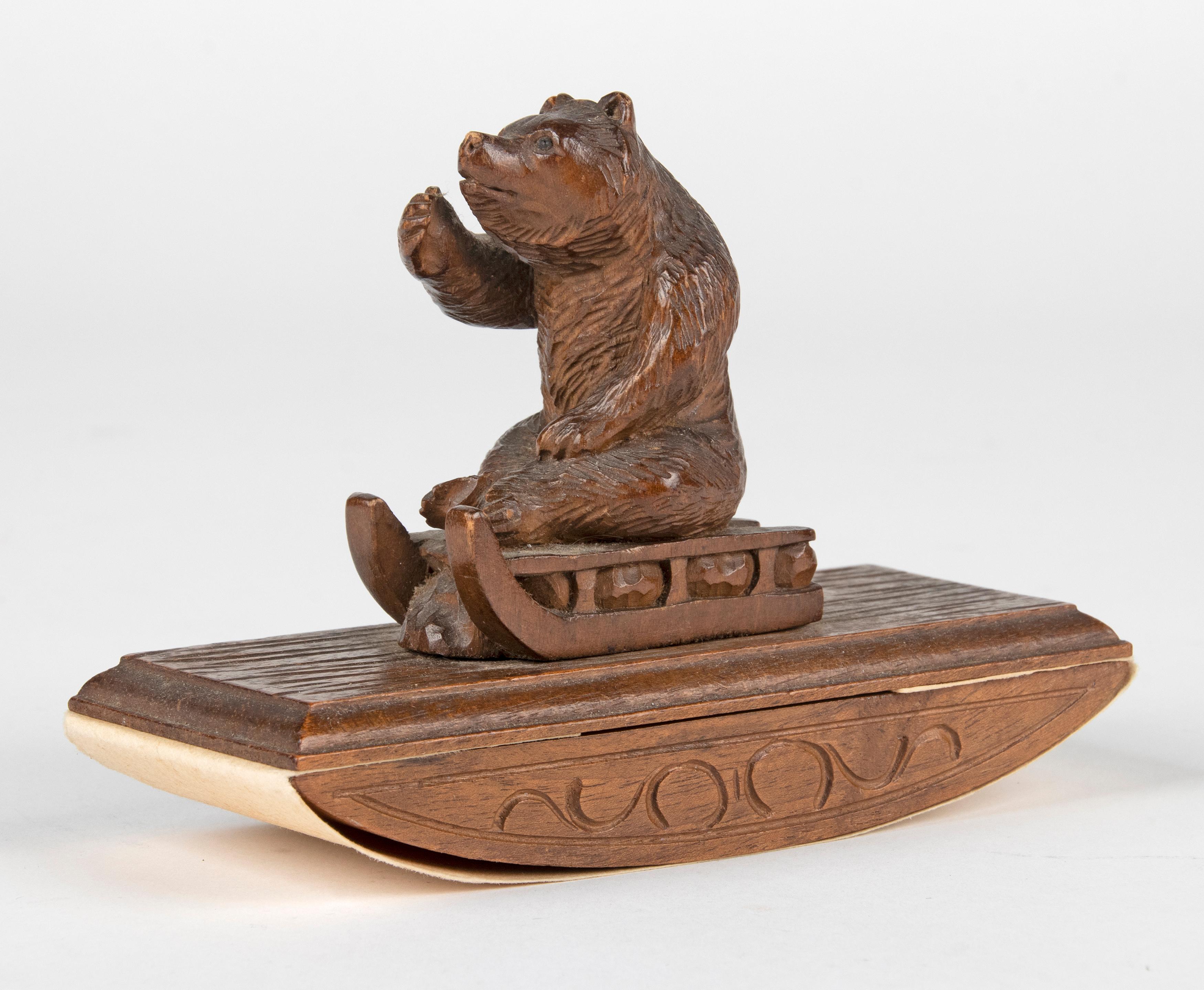 German 19th Century Black Forest Walnut Desk Blotter with a Bear on a Sled