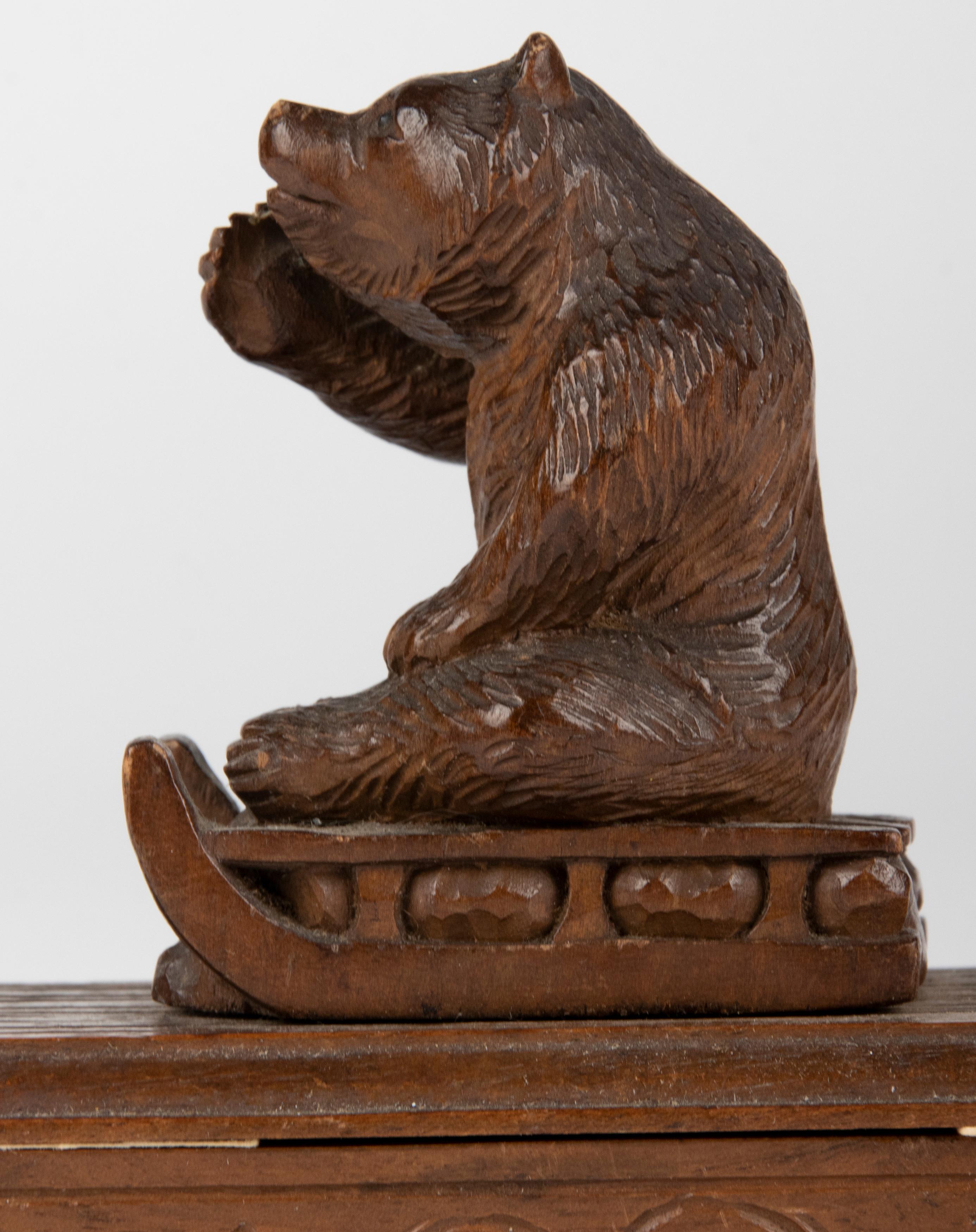 19th Century Black Forest Walnut Desk Blotter with a Bear on a Sled 3