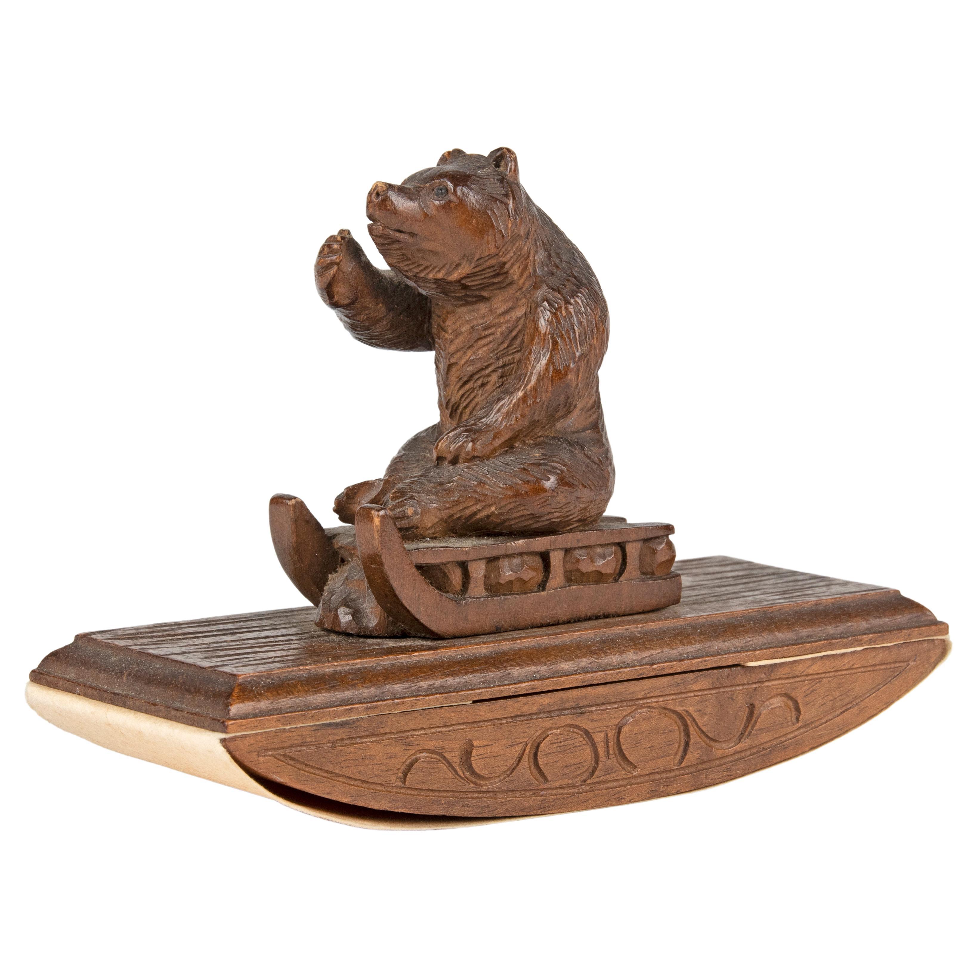 19th Century Black Forest Walnut Desk Blotter with a Bear on a Sled