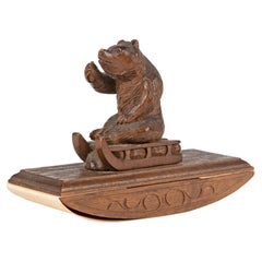 19th Century Black Forest Walnut Desk Blotter with a Bear on a Sled