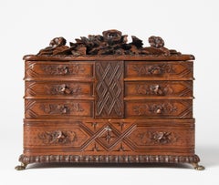 19th Century Black Forest Walnut Jewelry Chest