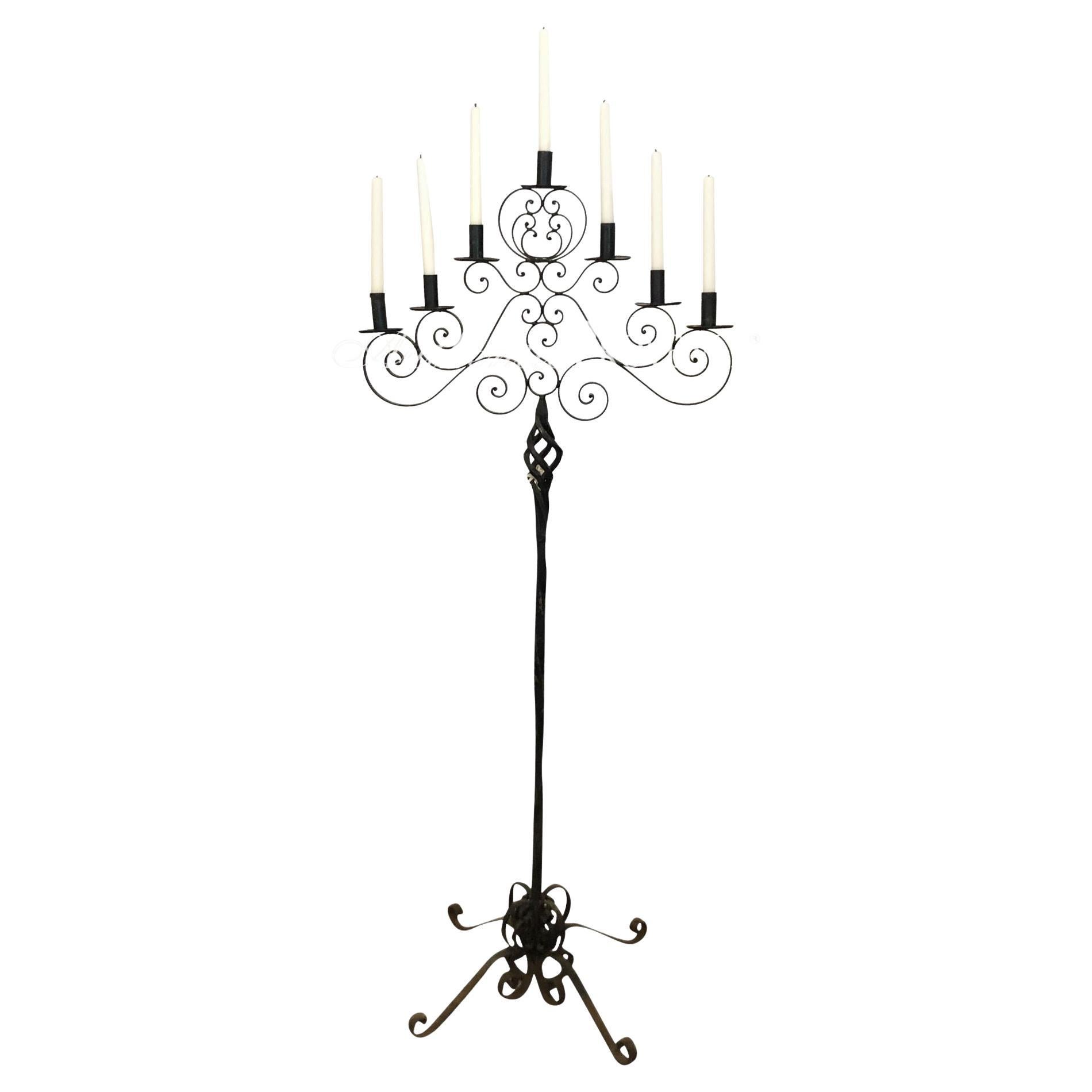 19th Century Black French Antique Wrought Iron Napoleon III Candelabra For Sale