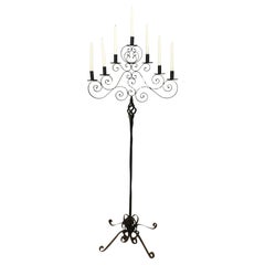 19th Century Black French Antique Wrought Iron Napoleon III Candelabra