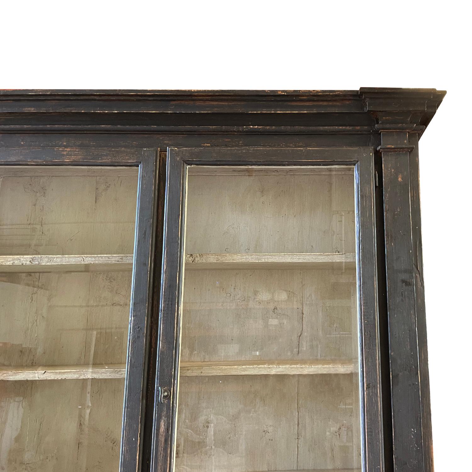 19th Century Black French Empire Pinewood Library, Antique Bookcase 1