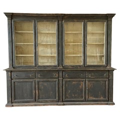 19th Century Black French Empire Pinewood Library, Antique Bookcase