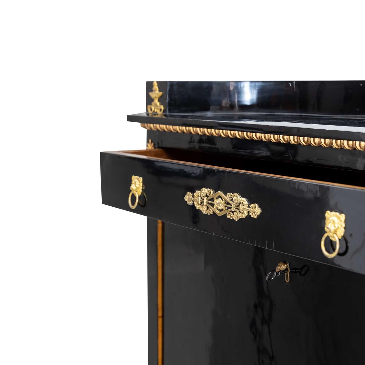 19th Century Black French Empire Polished Ebony Secretary, Antique Birch Cabinet For Sale 6