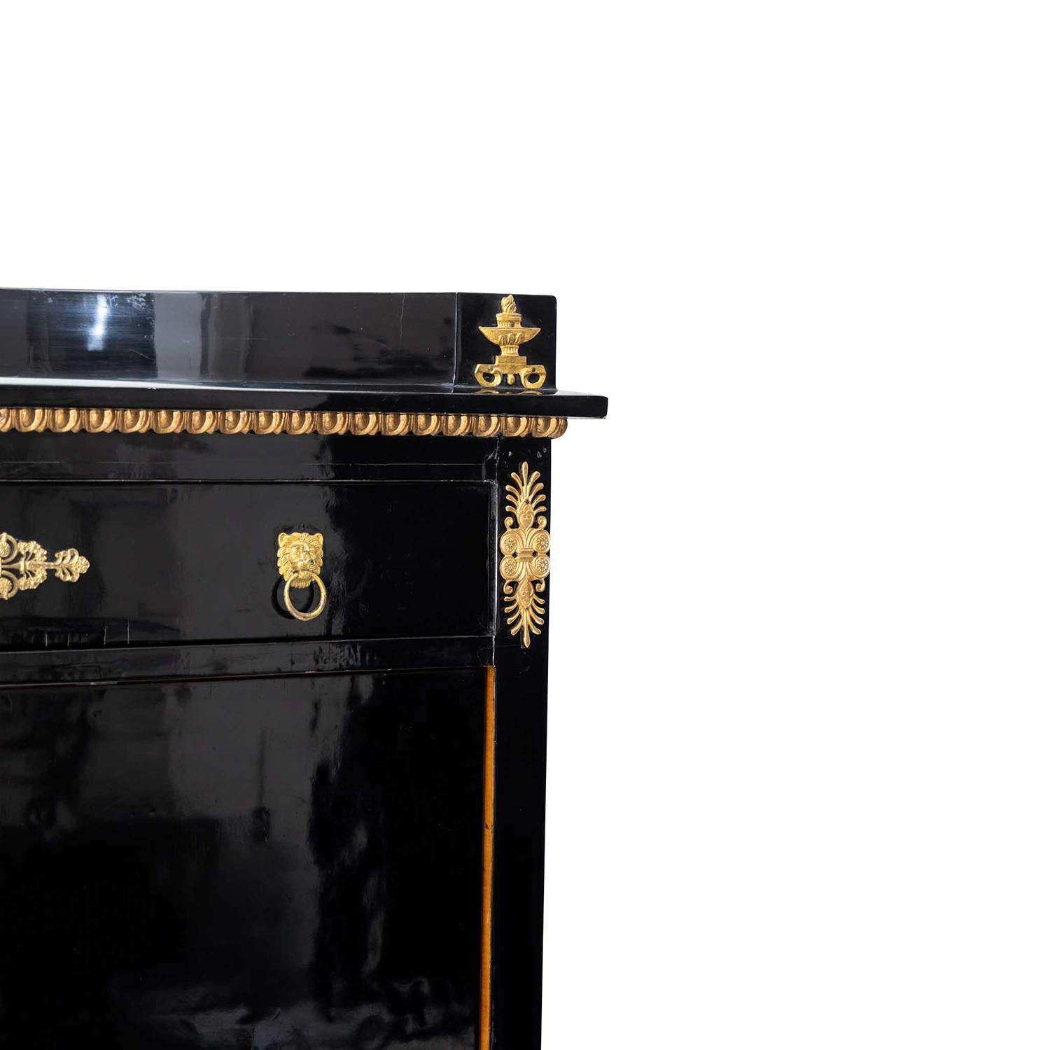 19th Century Black French Empire Polished Ebony Secretary, Antique Birch Cabinet For Sale 4