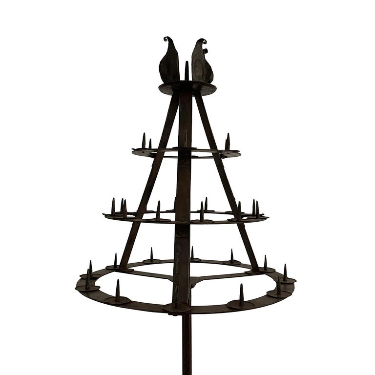 19th Century Black French Medieval Antique Wrought Iron Floor Candle