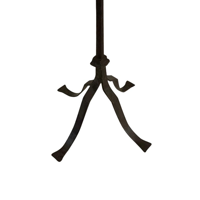 19th Century Black French Medieval Antique Wrought Iron Floor Candle