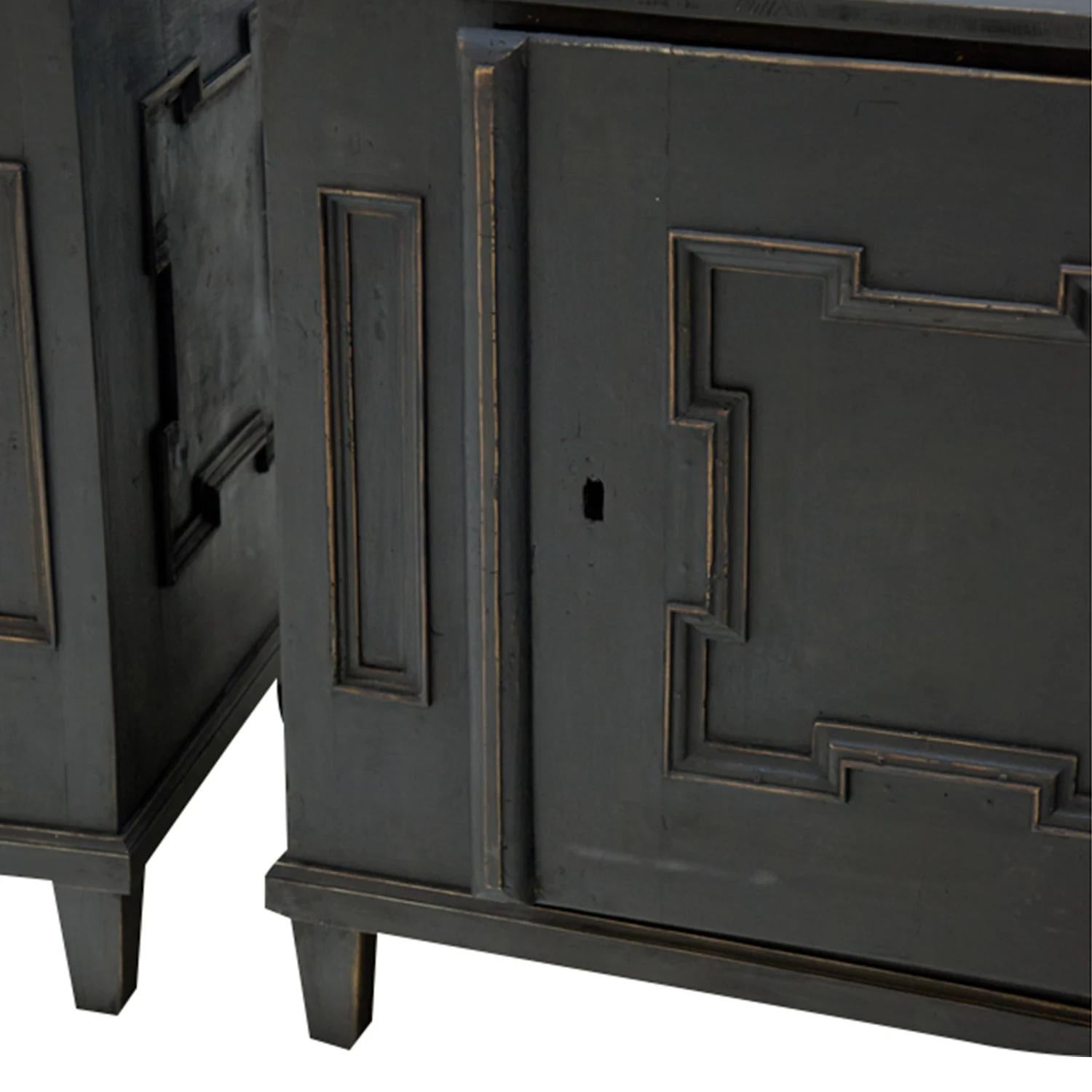 19th Century Black French Pair of Empire Pinewood Cabinets, Antique Sideboard For Sale 2