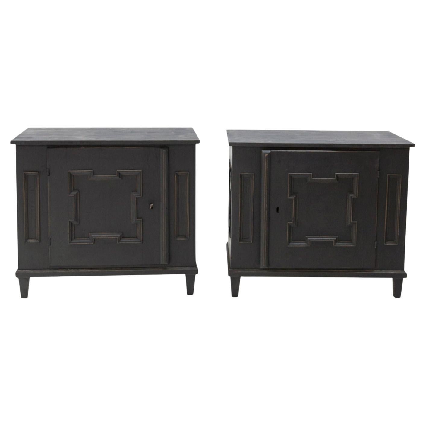 19th Century Black French Pair of Empire Pinewood Cabinets, Antique Sideboard