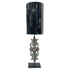 19th Century Black French Sculptural Iron Floor Lamp - Antique Light