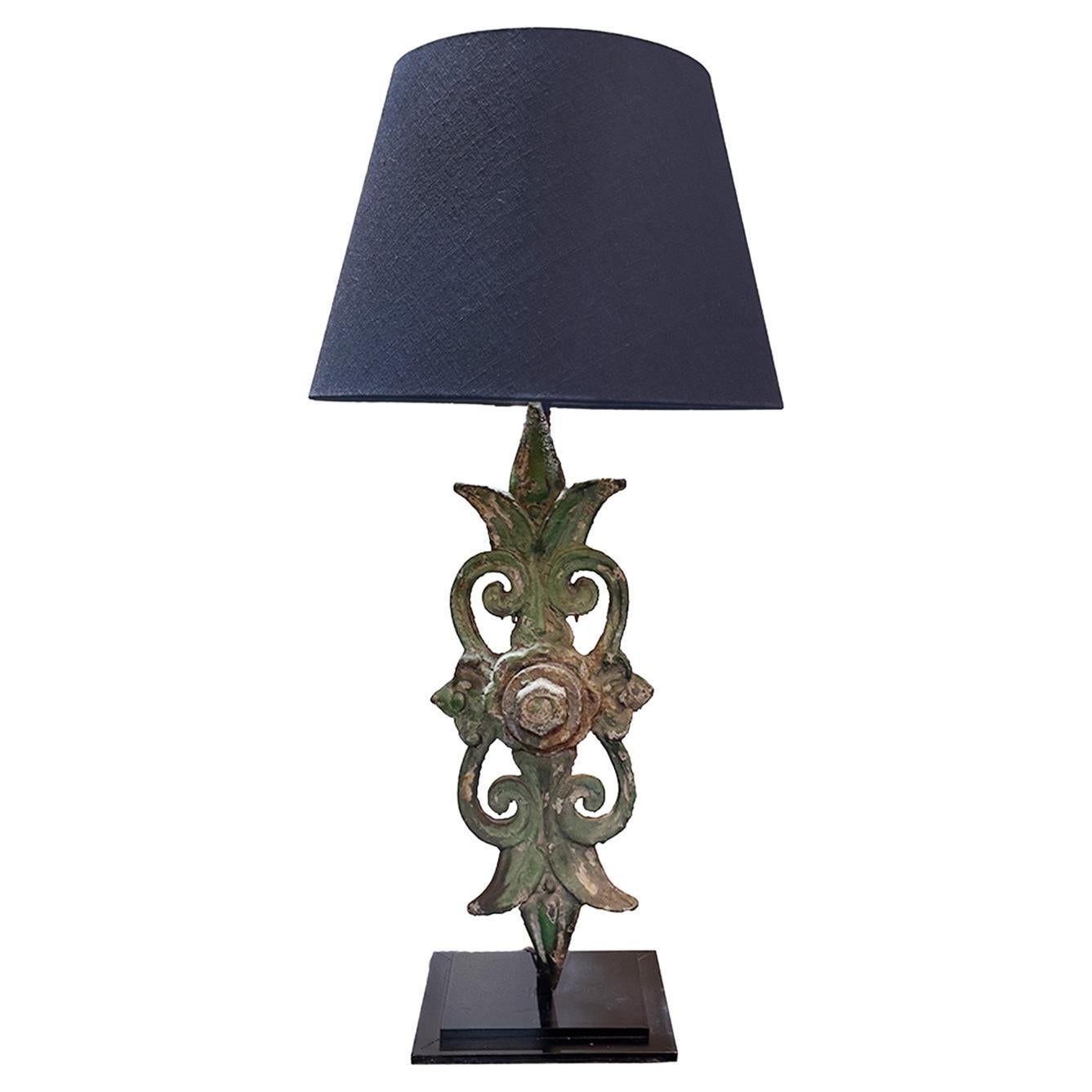 19th Century Black French Sculptural Iron Floor Lamp - Antique Light For Sale