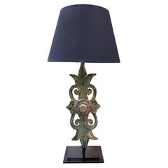 19th Century Black French Sculptural Iron Floor Lamp - Antique Light