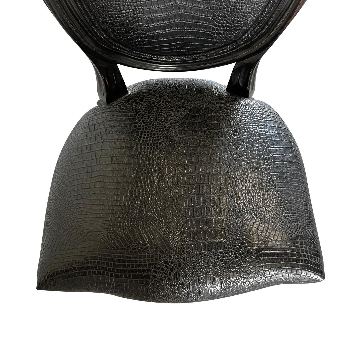 Faux Leather 19th Century Black French Set of Eight Louis XVI Style Cabriolet Dining Chairs