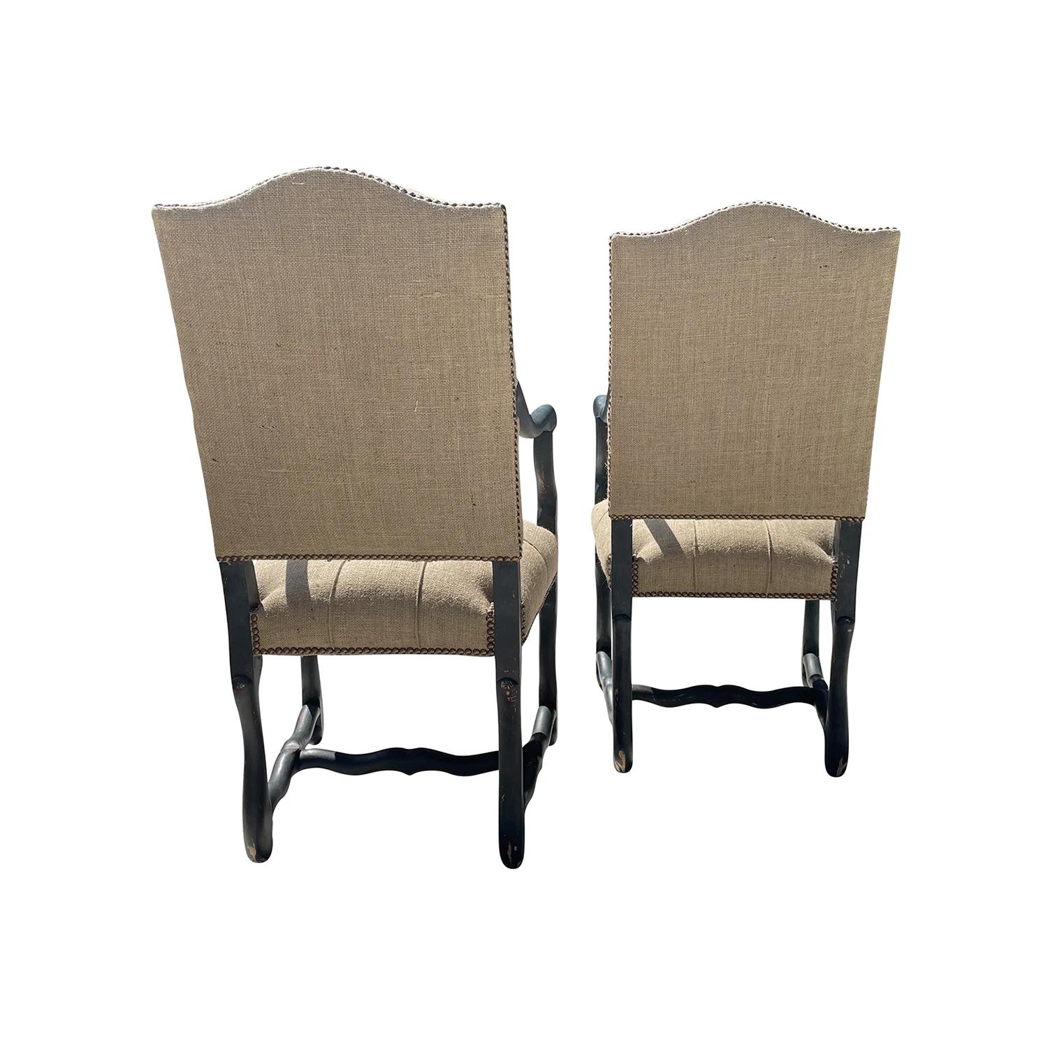 19th Century Black French Set of Six Painted Beech Os Du Mouton Dining Chairs For Sale 5