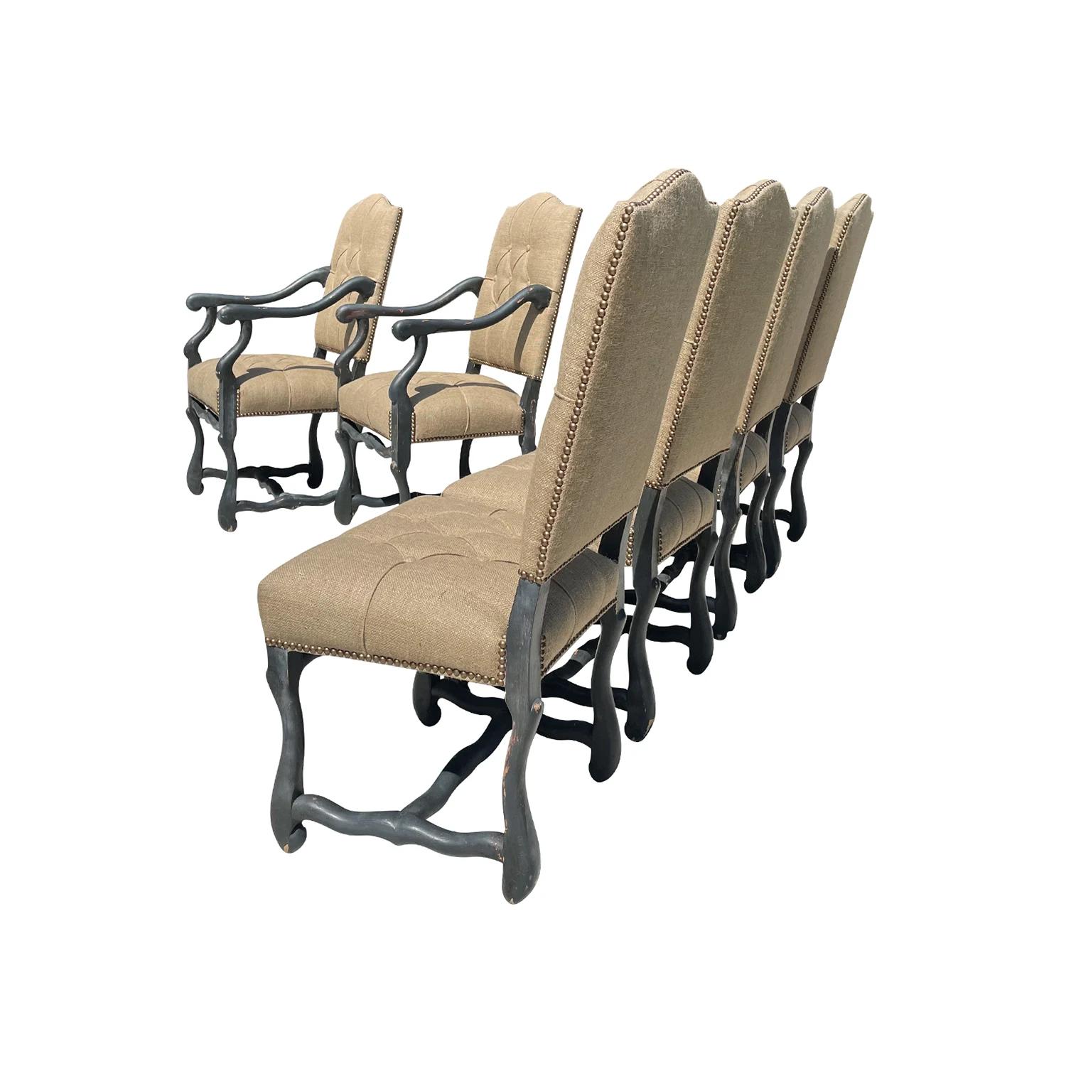 Metal 19th Century Black French Set of Six Painted Beech Os Du Mouton Dining Chairs For Sale