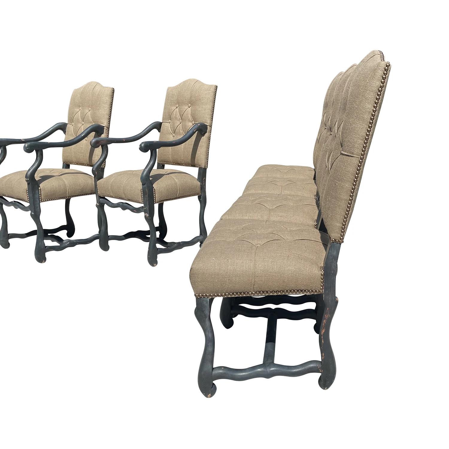19th Century Black French Set of Six Painted Beech Os Du Mouton Dining Chairs For Sale 1