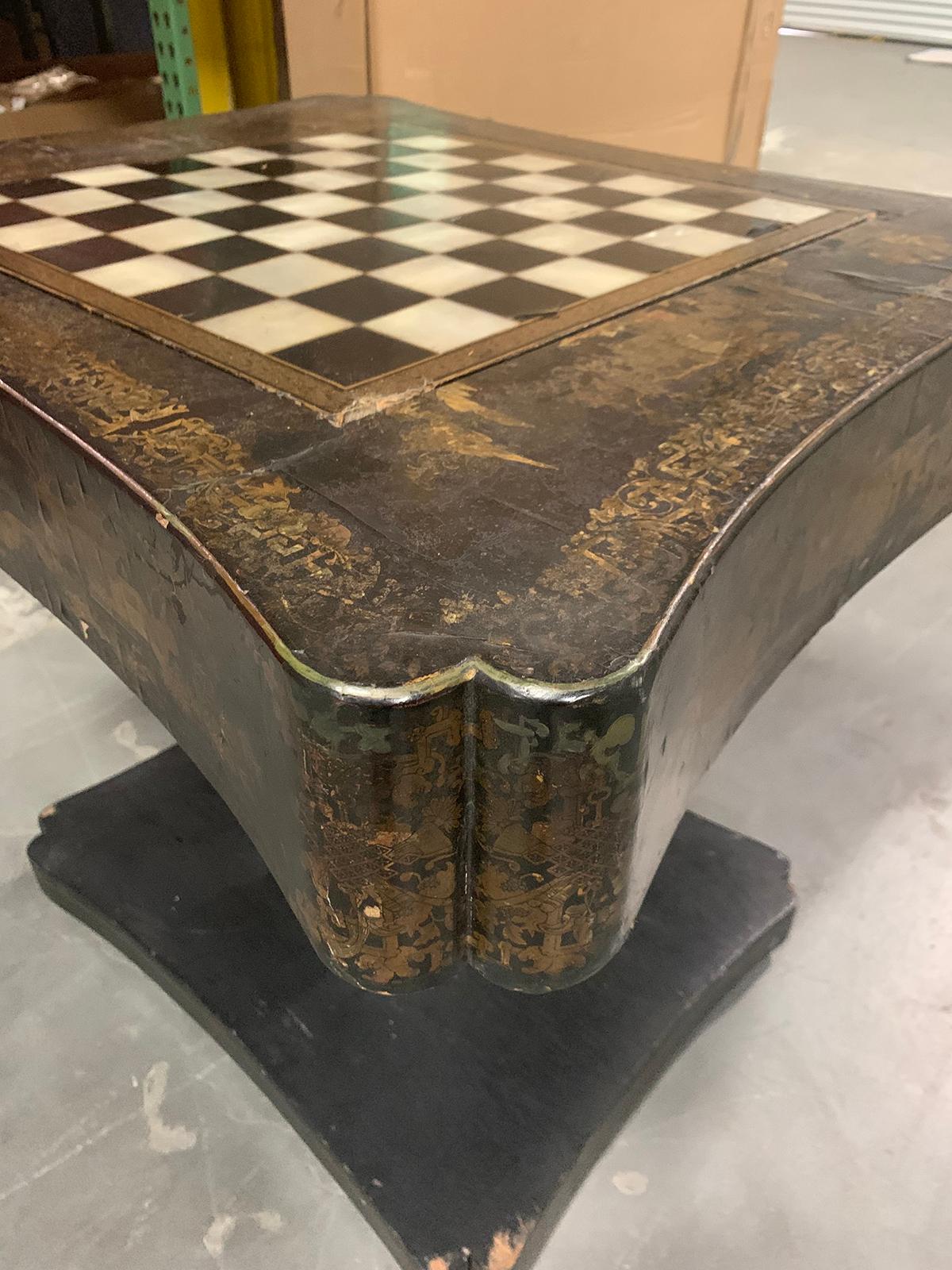 19th Century Black and Gilt Chinoiserie Game Table with Birdcage For Sale 7