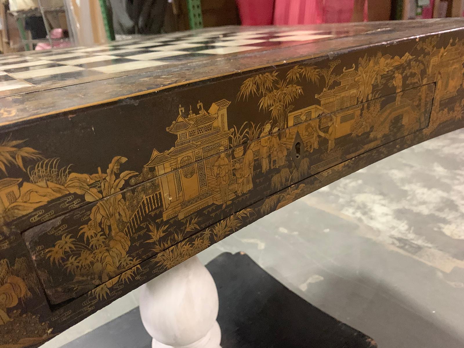 19th Century Black and Gilt Chinoiserie Game Table with Birdcage For Sale 8