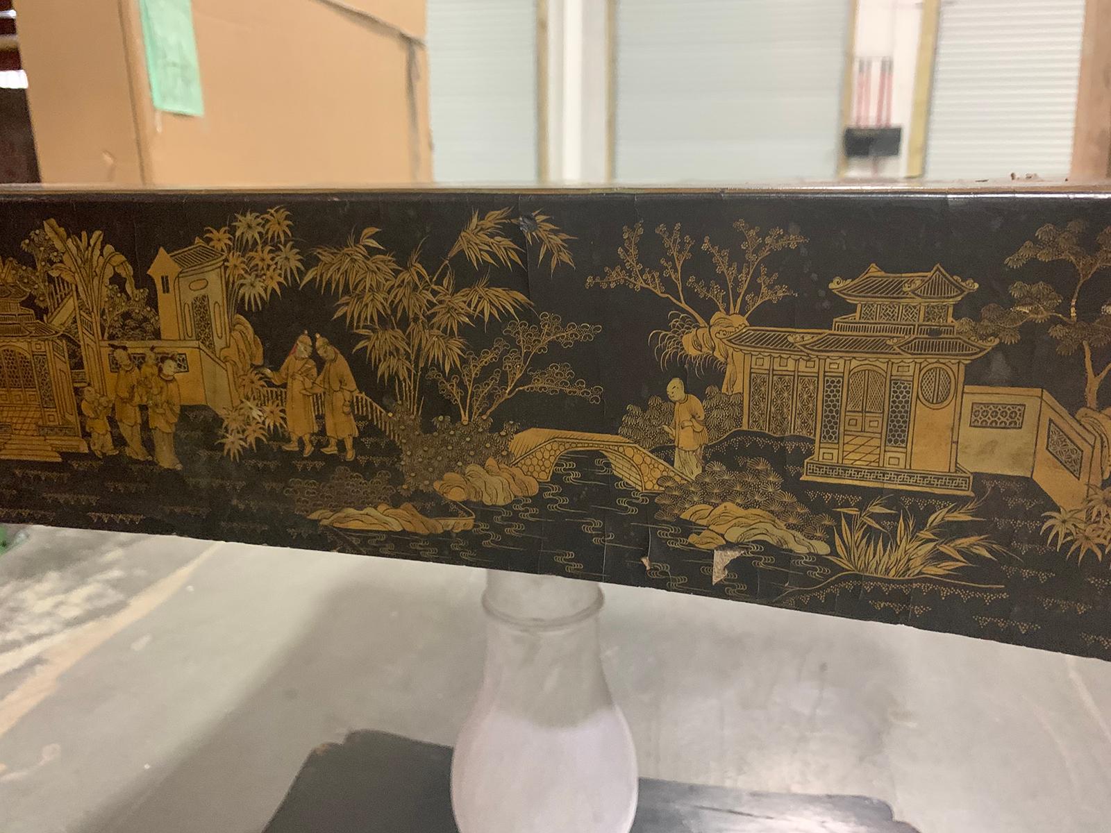 19th Century Black and Gilt Chinoiserie Game Table with Birdcage For Sale 9