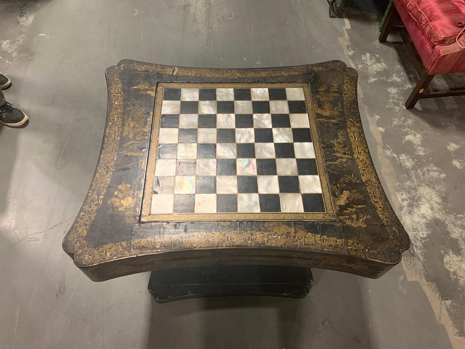 19th Century Black and Gilt Chinoiserie Game Table with Birdcage In Good Condition For Sale In Atlanta, GA