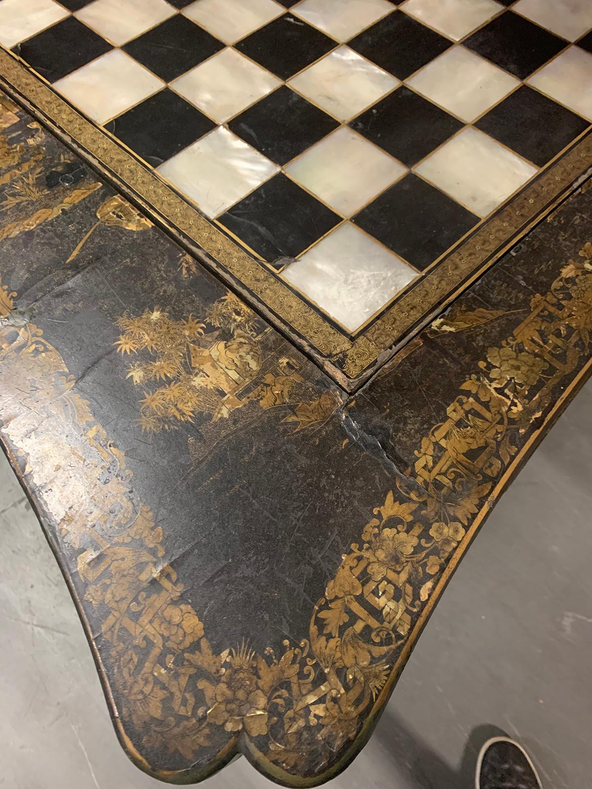 19th Century Black and Gilt Chinoiserie Game Table with Birdcage For Sale 3
