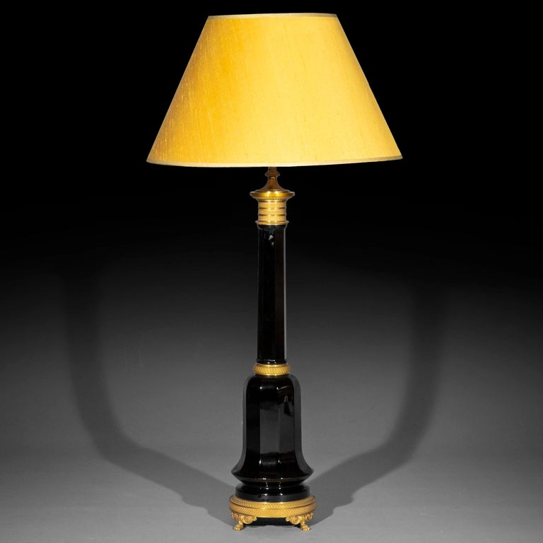 Antique Table Lamp in Black Opaline Glass with Ormolu Mounts For Sale