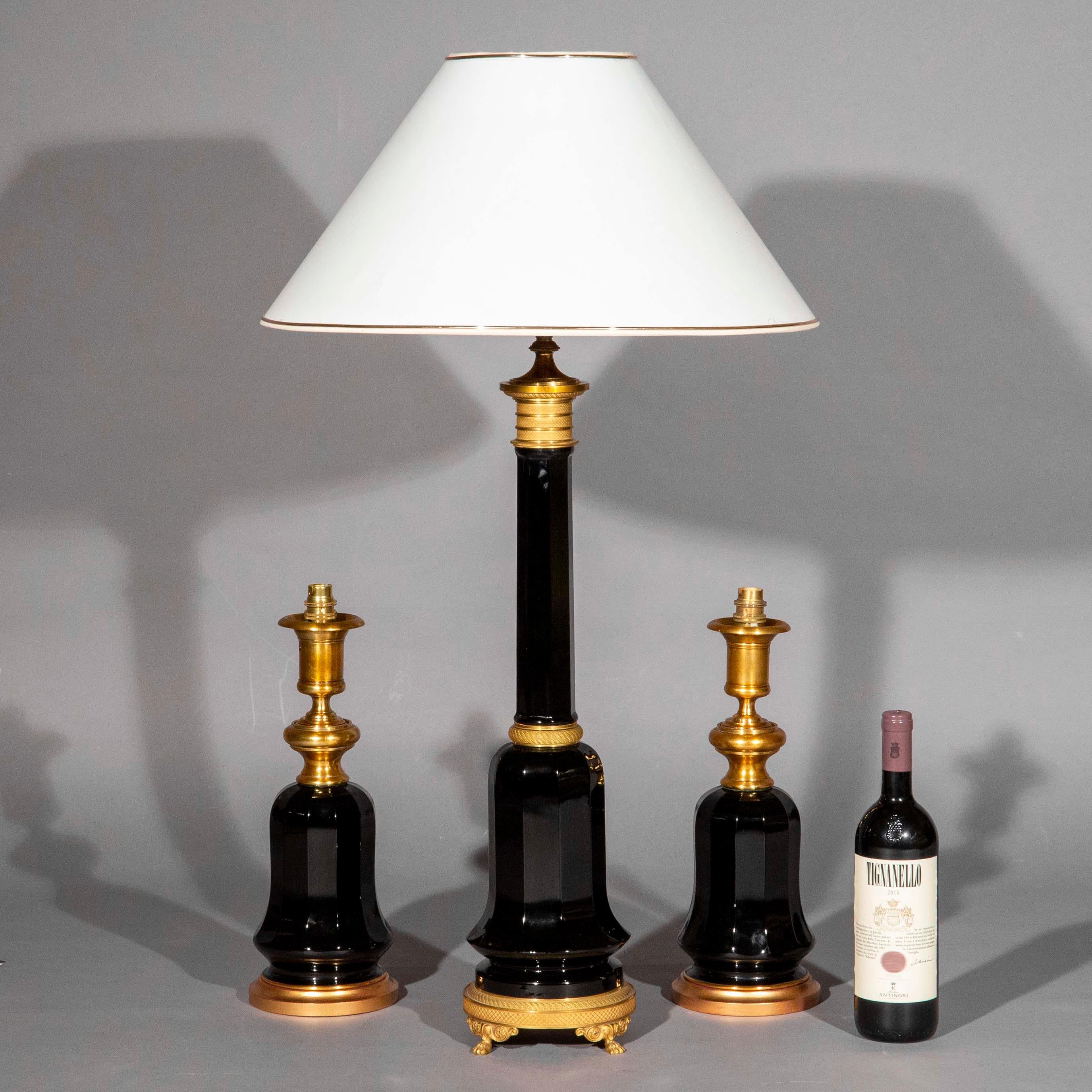 Antique Table Lamp in Black Opaline Glass with Ormolu Mounts 7