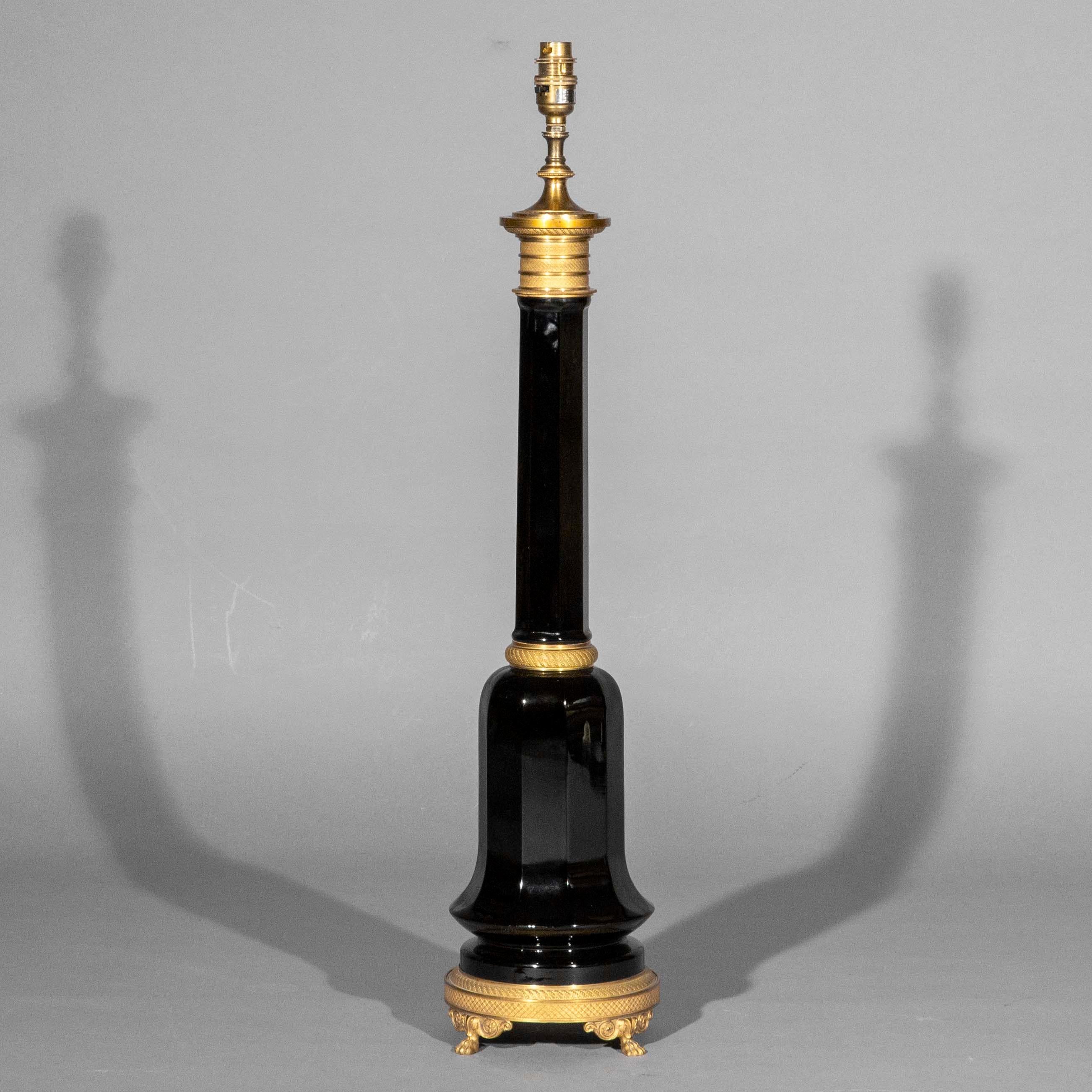 Napoleon III Antique Table Lamp in Black Opaline Glass with Ormolu Mounts