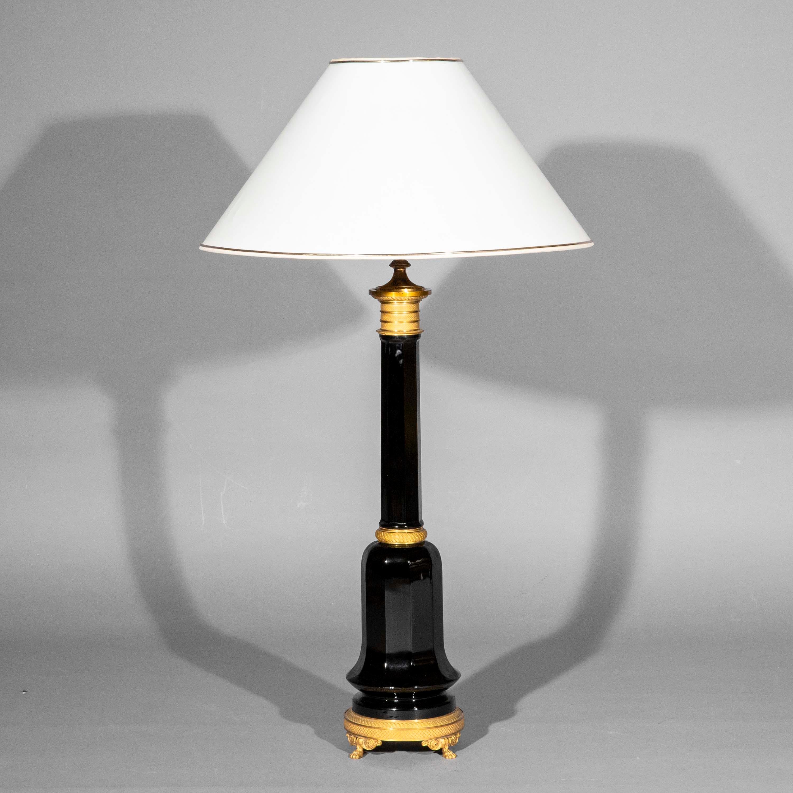 19th Century Antique Table Lamp in Black Opaline Glass with Ormolu Mounts