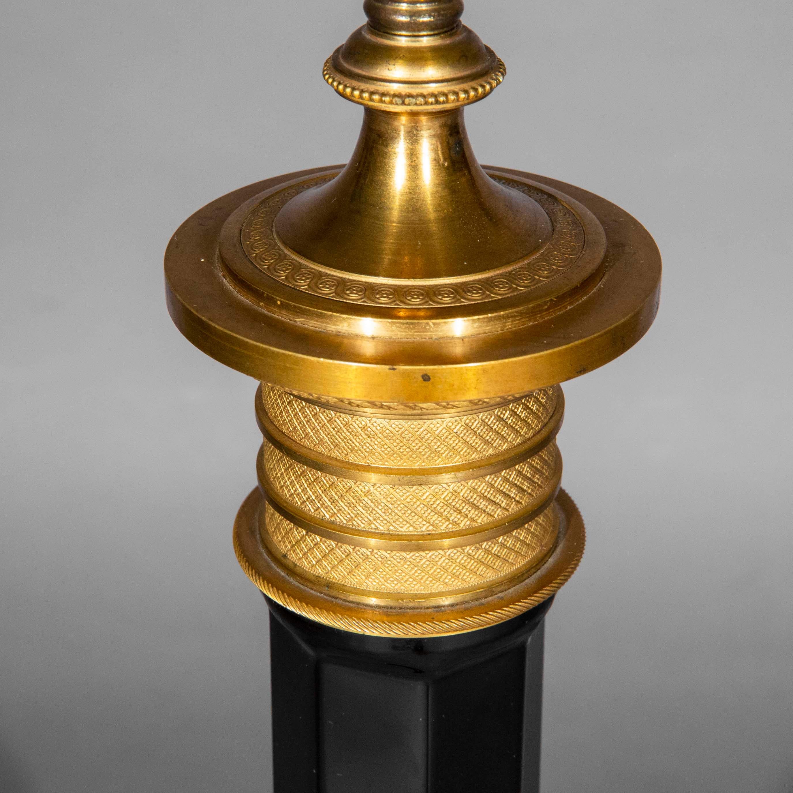 Bronze Antique Table Lamp in Black Opaline Glass with Ormolu Mounts