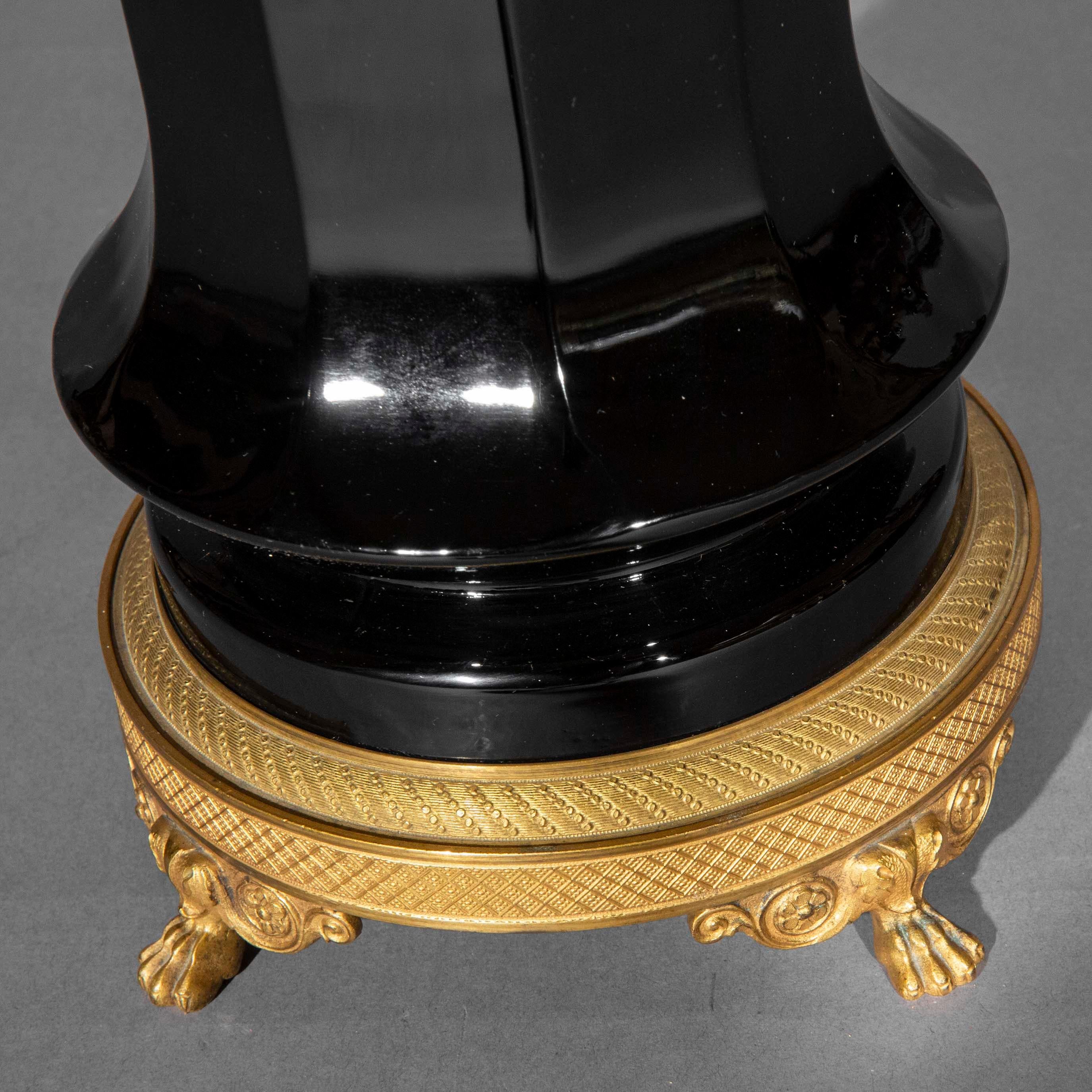 Gilt Antique Table Lamp in Black Opaline Glass with Ormolu Mounts