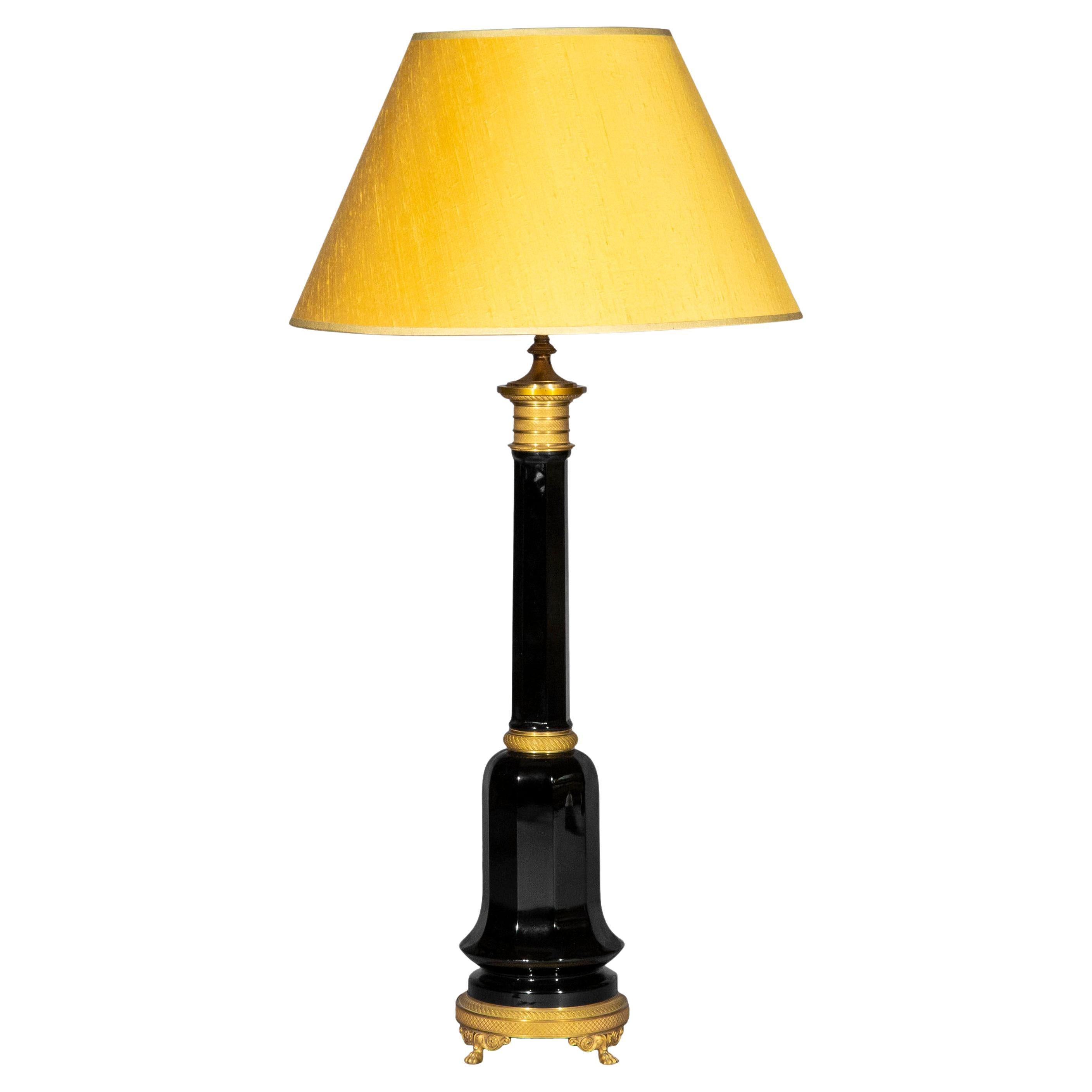 Antique Table Lamp in Black Opaline Glass with Ormolu Mounts