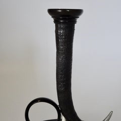 19th Century Black Horn Candlestick on Black Wooden Base