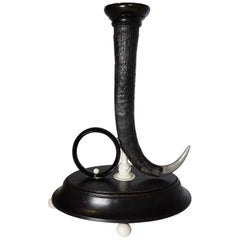 19th Century Black Horn Candlestick on Black Wooden Base