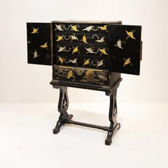 19th Century Black Lacquer Cabinet on Stand, Meiji Period, Japan