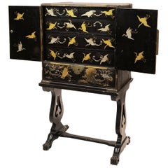 19th Century Black Lacquer Cabinet on Stand, Meiji Period, Japan
