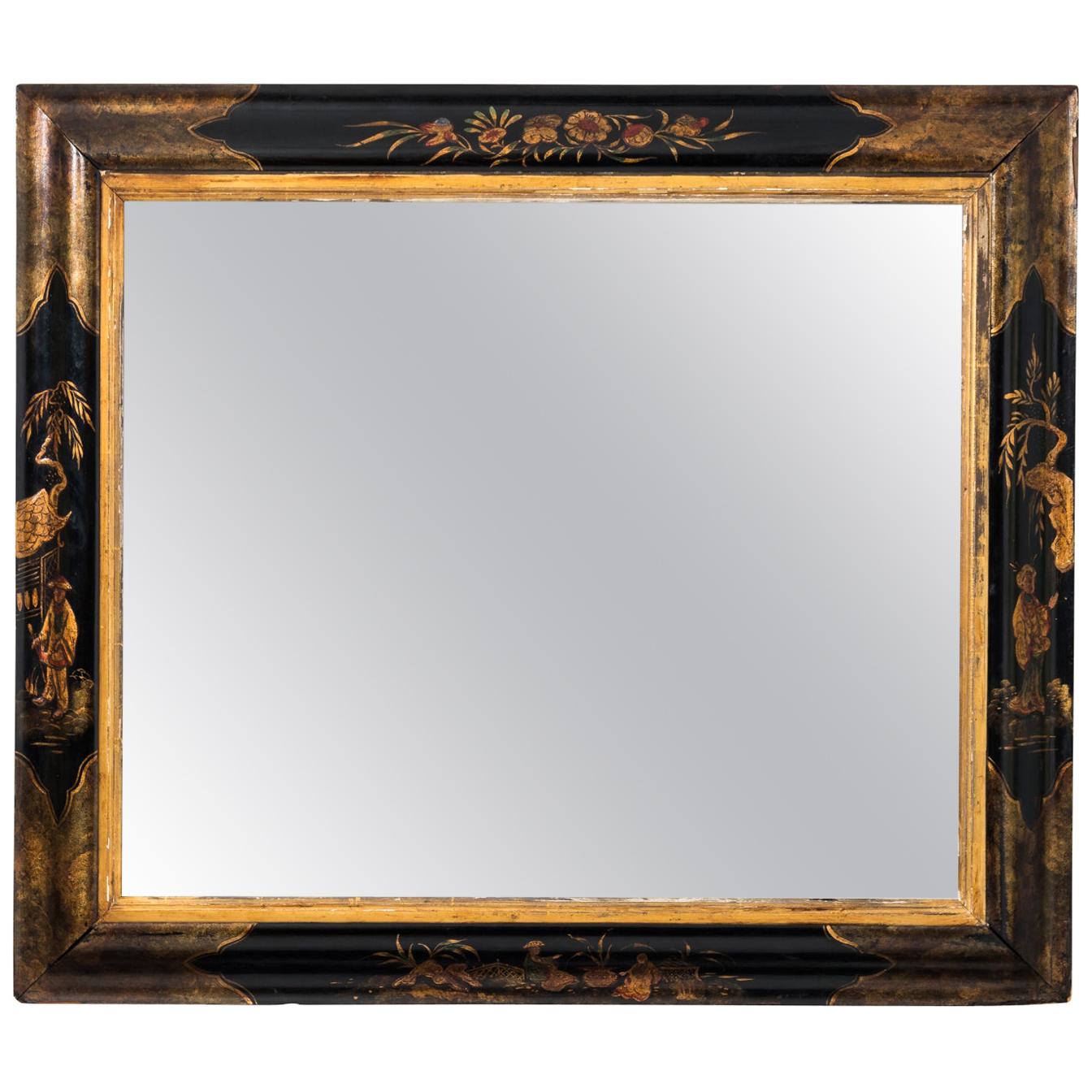 19th Century Black Lacquer Chinoiserie Mirror