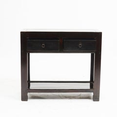 19th Century Black Lacquer Console Table with 2 Drawers and a Shelf