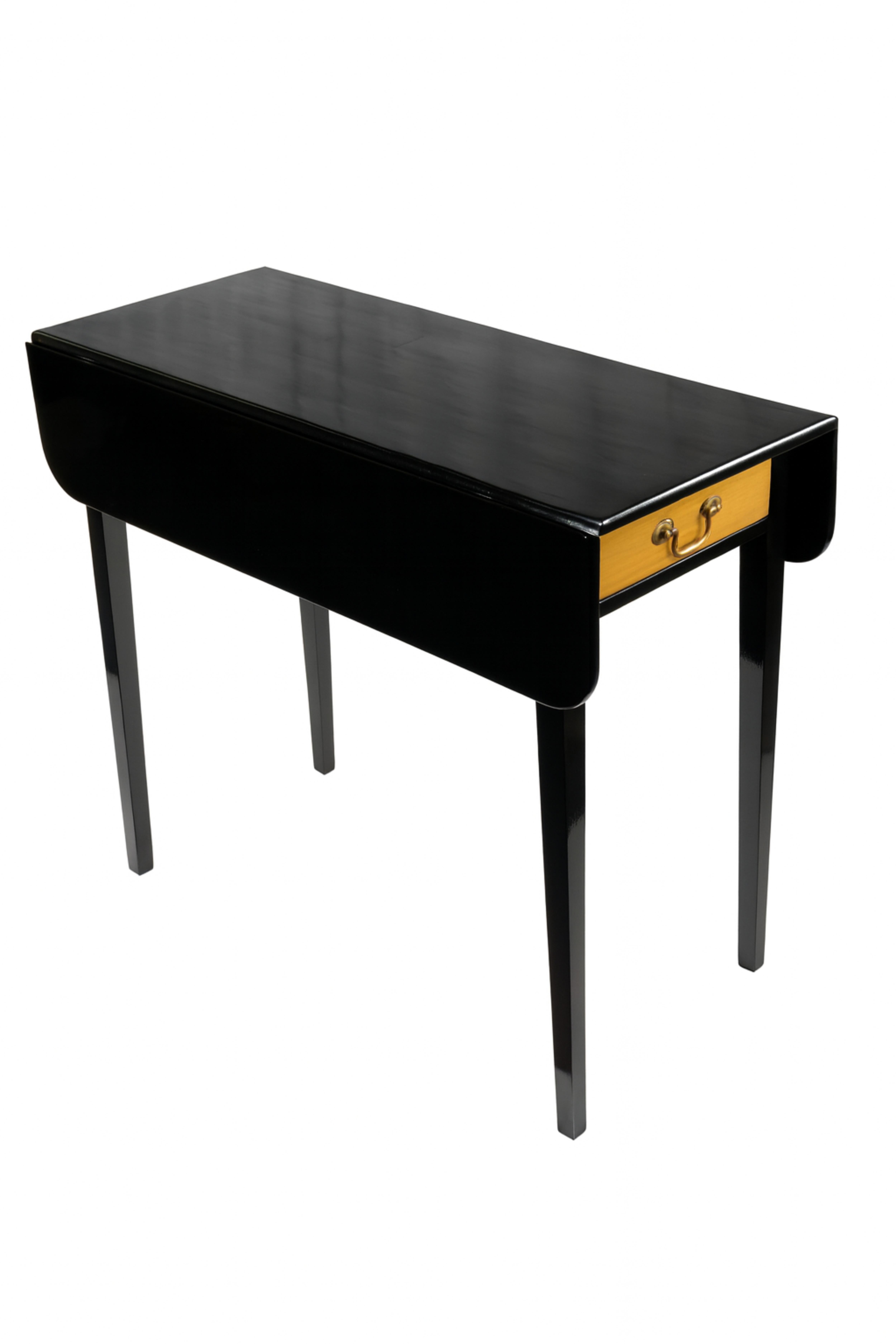 Baroque 19th Century Black Lacquer Walnut Pembroke Flap Table, Portugal For Sale