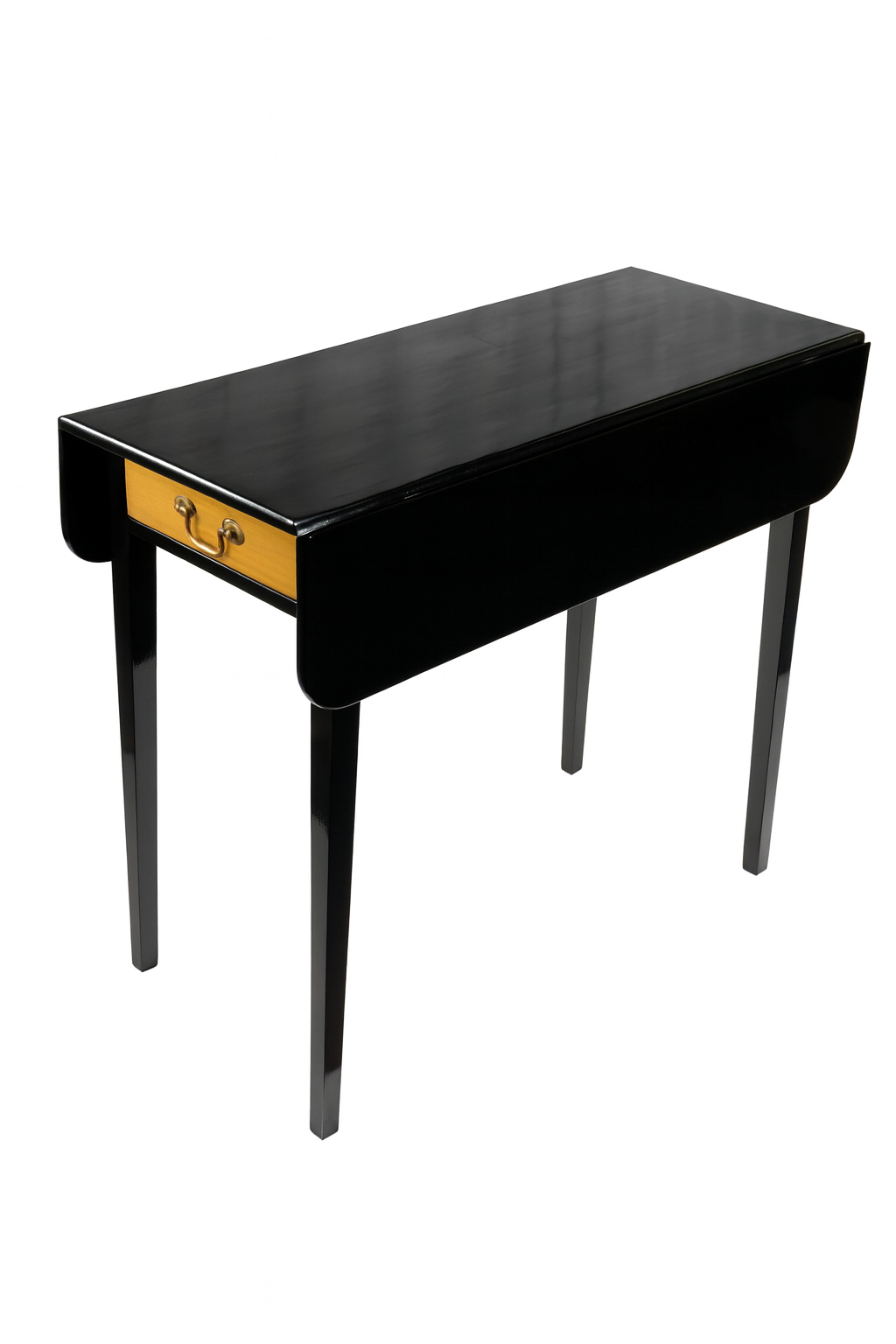 Portuguese 19th Century Black Lacquer Walnut Pembroke Flap Table, Portugal For Sale