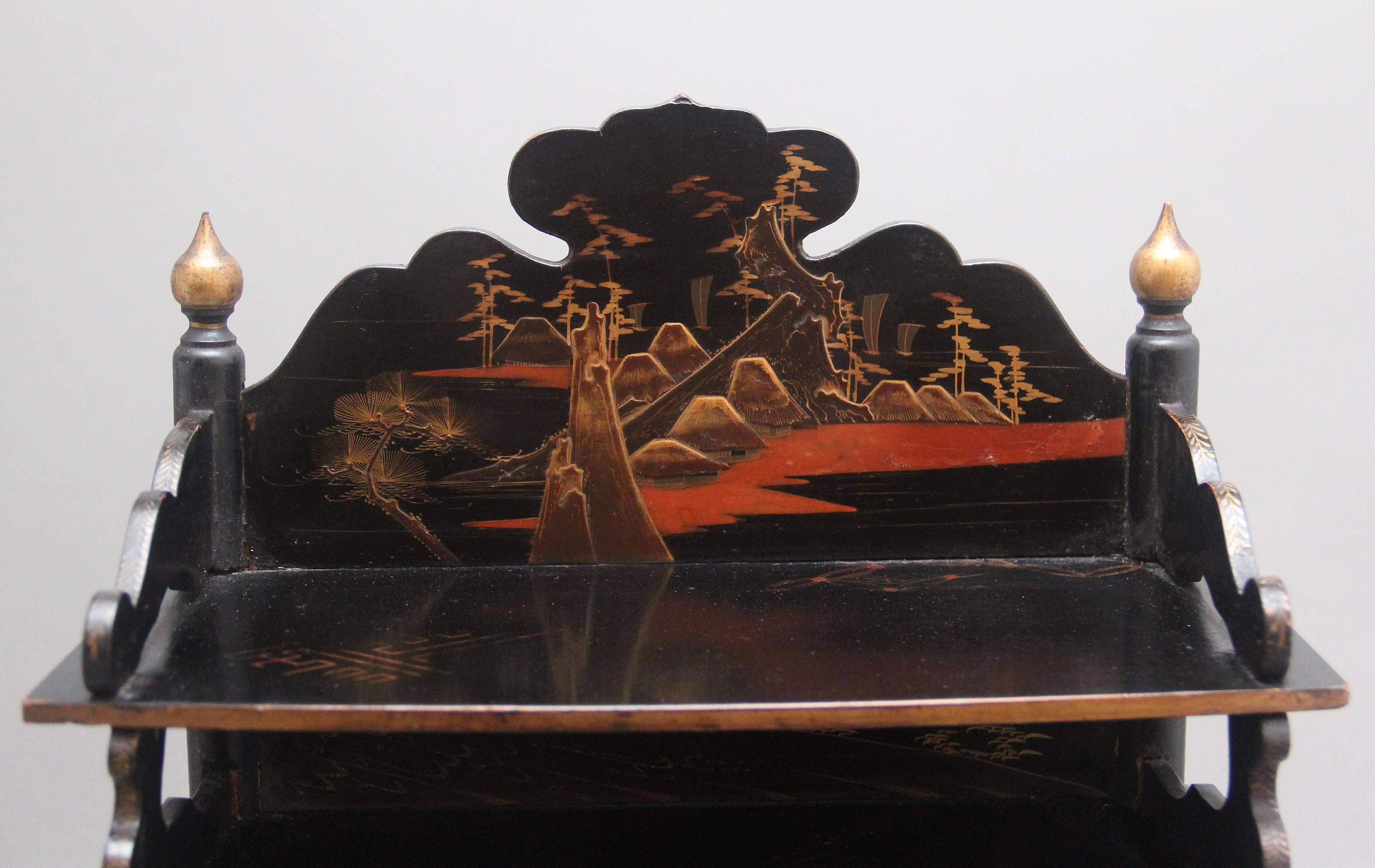 Wood 19th Century black lacquered and painted table cabinet For Sale