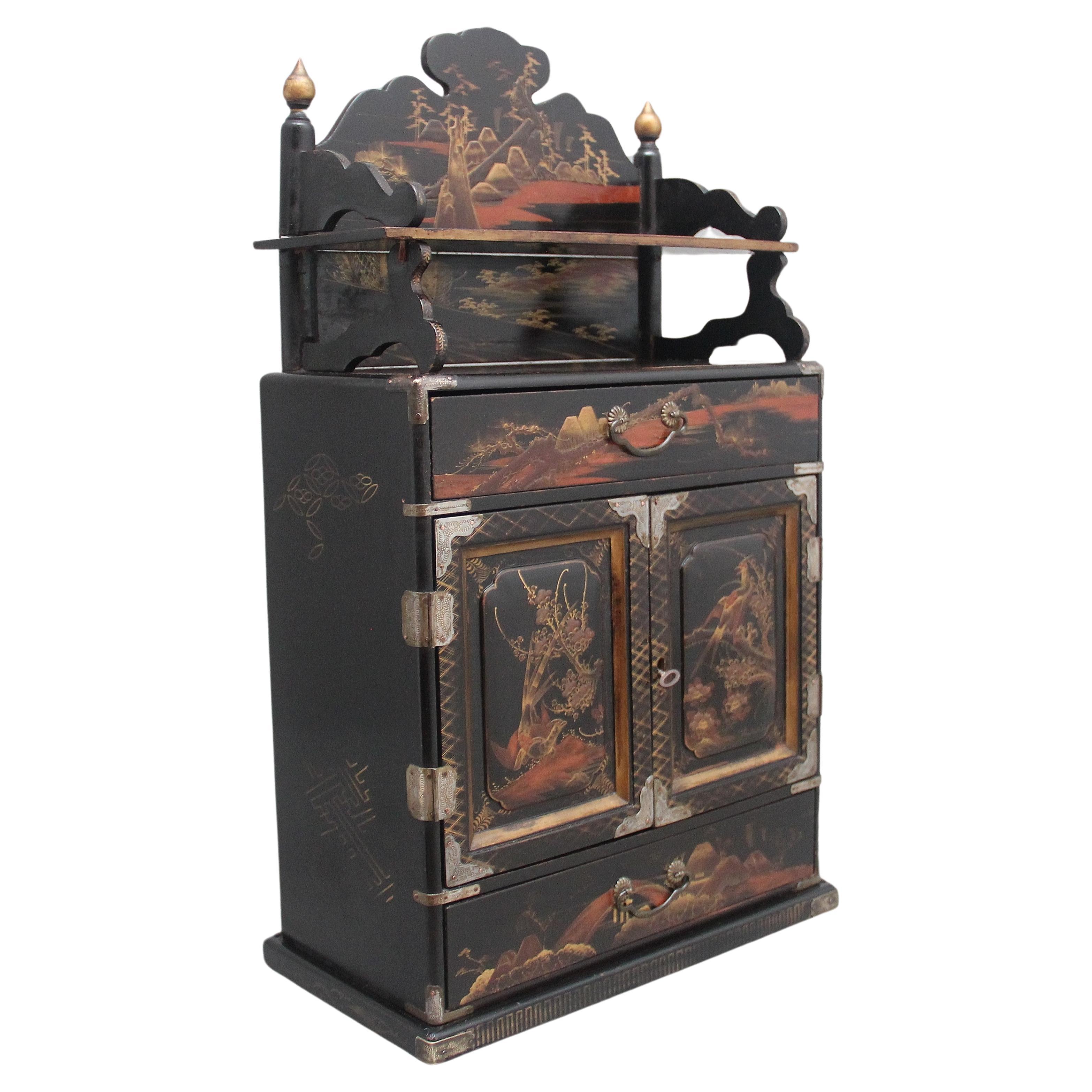 19th Century black lacquered and painted table cabinet For Sale