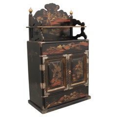 Antique 19th Century black lacquered and painted table cabinet