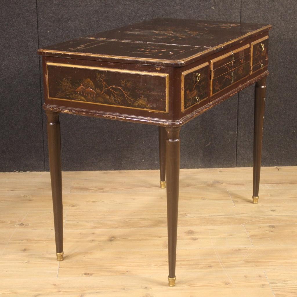 Brass 19th Century Black Lacquered Chinoiserie Wood French Dressing Table, 1880
